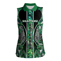 Aotearoa Ngai Tahu Women Sleeveless Polo Shirt Maori Tribal Dark Green Paua Shell Pattern