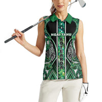 Aotearoa Ngai Tahu Women Sleeveless Polo Shirt Maori Tribal Dark Green Paua Shell Pattern