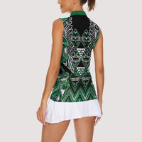 Aotearoa Ngai Tahu Women Sleeveless Polo Shirt Maori Tribal Dark Green Paua Shell Pattern