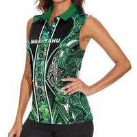 Aotearoa Ngai Tahu Women Sleeveless Polo Shirt Maori Tribal Dark Green Paua Shell Pattern