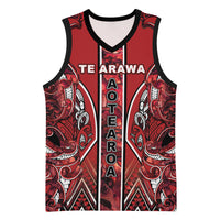 Aotearoa Te Arawa Basketball Jersey Maori Tribal Dark Red Paua Shell Pattern