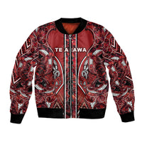 Aotearoa Te Arawa Bomber Jacket Maori Tribal Dark Red Paua Shell Pattern