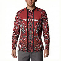 Aotearoa Te Arawa Button Sweatshirt Maori Tribal Dark Red Paua Shell Pattern