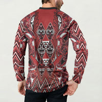 Aotearoa Te Arawa Button Sweatshirt Maori Tribal Dark Red Paua Shell Pattern