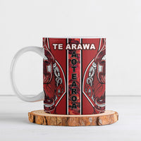 Aotearoa Te Arawa Ceramic Mug Maori Tribal Dark Red Paua Shell Pattern
