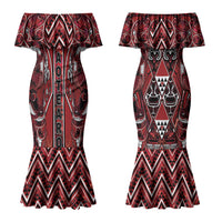 Aotearoa Te Arawa Couples Matching Mermaid Dress and Long Sleeve Button Shirt Maori Tribal Dark Red Paua Shell Pattern