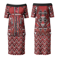 Aotearoa Te Arawa Couples Matching Puletasi and Hawaiian Shirt Maori Tribal Dark Red Paua Shell Pattern