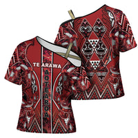 Aotearoa Te Arawa Cross Shoulder Shirt Maori Tribal Dark Red Paua Shell Pattern