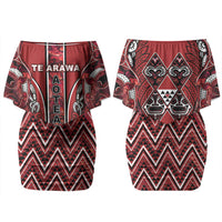 Aotearoa Te Arawa Family Matching Off Shoulder Short Dress and Hawaiian Shirt Maori Tribal Dark Red Paua Shell Pattern