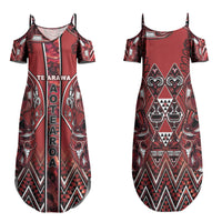 Aotearoa Te Arawa Family Matching Summer Maxi Dress and Hawaiian Shirt Maori Tribal Dark Red Paua Shell Pattern