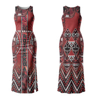 Aotearoa Te Arawa Family Matching Tank Maxi Dress and Hawaiian Shirt Maori Tribal Dark Red Paua Shell Pattern