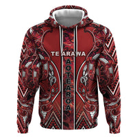 Aotearoa Te Arawa Hoodie Maori Tribal Dark Red Paua Shell Pattern