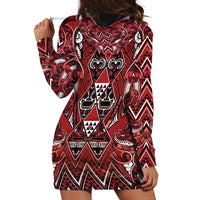 Aotearoa Te Arawa Hoodie Dress Maori Tribal Dark Red Paua Shell Pattern