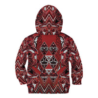 Aotearoa Te Arawa Kid Hoodie Maori Tribal Dark Red Paua Shell Pattern