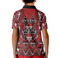 Aotearoa Te Arawa Kid Polo Shirt Maori Tribal Dark Red Paua Shell Pattern