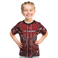 Aotearoa Te Arawa Kid T Shirt Maori Tribal Dark Red Paua Shell Pattern