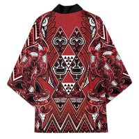 Aotearoa Te Arawa Kimono Maori Tribal Dark Red Paua Shell Pattern