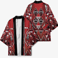 Aotearoa Te Arawa Kimono Maori Tribal Dark Red Paua Shell Pattern
