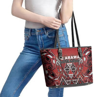Aotearoa Te Arawa Leather Tote Bag Maori Tribal Dark Red Paua Shell Pattern