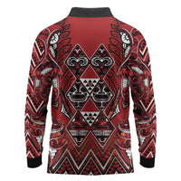 Aotearoa Te Arawa Long Sleeve Polo Shirt Maori Tribal Dark Red Paua Shell Pattern