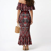 Aotearoa Te Arawa Mermaid Dress Maori Tribal Dark Red Paua Shell Pattern