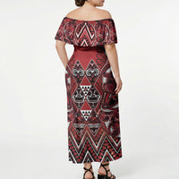 Aotearoa Te Arawa Off Shoulder Maxi Dress Maori Tribal Dark Red Paua Shell Pattern