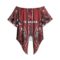 Aotearoa Te Arawa Off Shoulder Wrap Waist Top Maori Tribal Dark Red Paua Shell Pattern