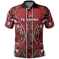 Aotearoa Te Arawa Polo Shirt Maori Tribal Dark Red Paua Shell Pattern