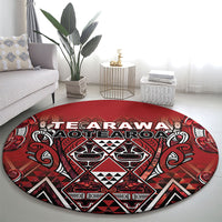 Aotearoa Te Arawa Round Carpet Maori Tribal Dark Red Paua Shell Pattern