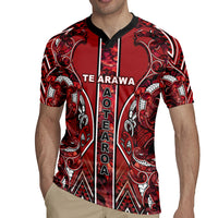 Aotearoa Te Arawa Rugby Jersey Maori Tribal Dark Red Paua Shell Pattern
