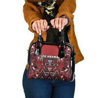 Aotearoa Te Arawa Shoulder Handbag Maori Tribal Dark Red Paua Shell Pattern