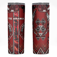 Aotearoa Te Arawa Skinny Tumbler Maori Tribal Dark Red Paua Shell Pattern