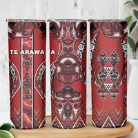 Aotearoa Te Arawa Skinny Tumbler Maori Tribal Dark Red Paua Shell Pattern