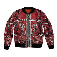 Aotearoa Te Arawa Sleeve Zip Bomber Jacket Maori Tribal Dark Red Paua Shell Pattern