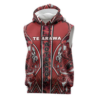 Aotearoa Te Arawa Sleeveless Hoodie Maori Tribal Dark Red Paua Shell Pattern