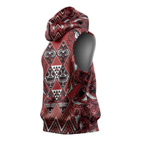 Aotearoa Te Arawa Sleeveless Hoodie Maori Tribal Dark Red Paua Shell Pattern