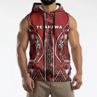 Aotearoa Te Arawa Sleeveless Hoodie Maori Tribal Dark Red Paua Shell Pattern
