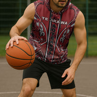 Aotearoa Te Arawa Sleeveless Hoodie Maori Tribal Dark Red Paua Shell Pattern
