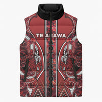 Aotearoa Te Arawa Sleeveless Puffer Jacket Maori Tribal Dark Red Paua Shell Pattern