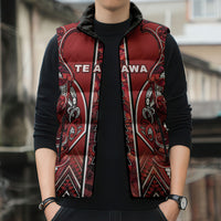 Aotearoa Te Arawa Sleeveless Puffer Jacket Maori Tribal Dark Red Paua Shell Pattern