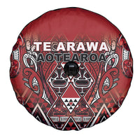 Aotearoa Te Arawa Spare Tire Cover Maori Tribal Dark Red Paua Shell Pattern