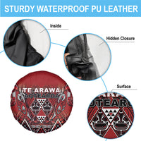 Aotearoa Te Arawa Spare Tire Cover Maori Tribal Dark Red Paua Shell Pattern