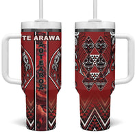 Aotearoa Te Arawa Tumbler With Handle Maori Tribal Dark Red Paua Shell Pattern