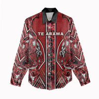 Aotearoa Te Arawa Women Casual Shirt Maori Tribal Dark Red Paua Shell Pattern
