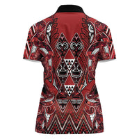 Aotearoa Te Arawa Women Polo Shirt Maori Tribal Dark Red Paua Shell Pattern