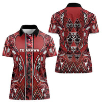 Aotearoa Te Arawa Women Polo Shirt Maori Tribal Dark Red Paua Shell Pattern