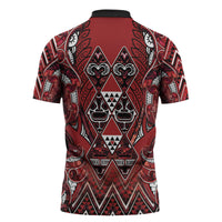 Aotearoa Te Arawa Zipper Polo Shirt Maori Tribal Dark Red Paua Shell Pattern