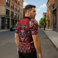 Aotearoa Te Arawa Zipper Polo Shirt Maori Tribal Dark Red Paua Shell Pattern