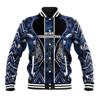 Aotearoa Tuwharetoa Baseball Jacket Maori Tribal Navy Paua Shell Pattern