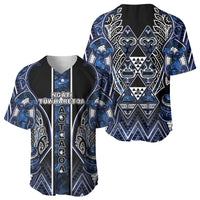 Aotearoa Tuwharetoa Baseball Jersey Maori Tribal Navy Paua Shell Pattern
